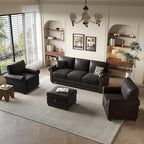 ONBRILL Nailhead Trim Accent Chair, Faux Leather Club Chair for Living Room, Comfy Armchair with Springs Cushions & Solid Wood Legs, Traditional Rolled Arms Single Sofa for Bedroom, Apartment, Black
