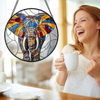 Stained Glass Window Hanging, Colorful Elephant Sun Catcher for Door Home Decor Animal Suncatcher Christmas Mother's Day Birthday Gifts for Women Men Mom and Nana 11.8 in