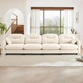 140" 4 Seater Couch for Living Room, Comfy Chenille Fabric Cloud Sectional Couch, Modern Upholstered Deep Seat Sofa with Armrest Pillow, Oversized Sectional Sofa, Beige