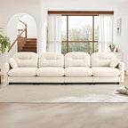 140" 4 Seater Couch for Living Room, Comfy Chenille Fabric Cloud Sectional Couch, Modern Upholstered Deep Seat Sofa with Armrest Pillow, Oversized Sectional Sofa, Beige