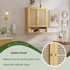 Bathroom Wall Cabinet, Bamboo Over-The-Toilet Storage Organizer with 2 Rattan Doors and Adjustable Shelf, Space Saver Medicine Cabinet for Laundry, Kitchen, Living Room (Natural)