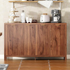 55" Large Buffet Sideboard with Storage, 33" Tall Kitchen Buffet Storage Cabinet with 4 Doors, Modern Coffee Bar Cabinet with Gold Handles, Long Sideboard Buffet Table for Kichen, Walnut