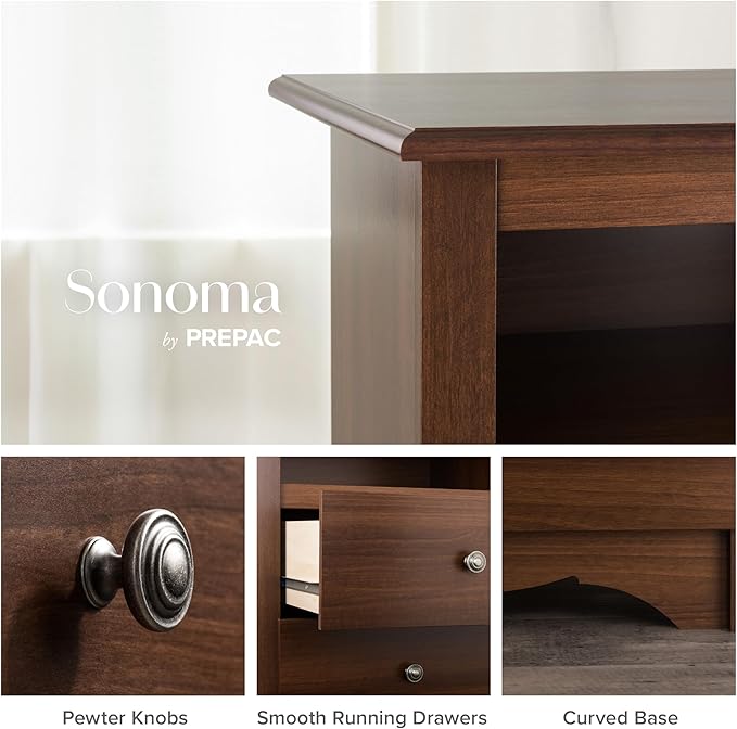 Prepac Sonoma Traditional 5-Drawer Tall Dresser for Bedroom, Functional Bedroom Dresser Chest of Drawers 17.75" D x 31.5" W x 44.75" H, Cherry