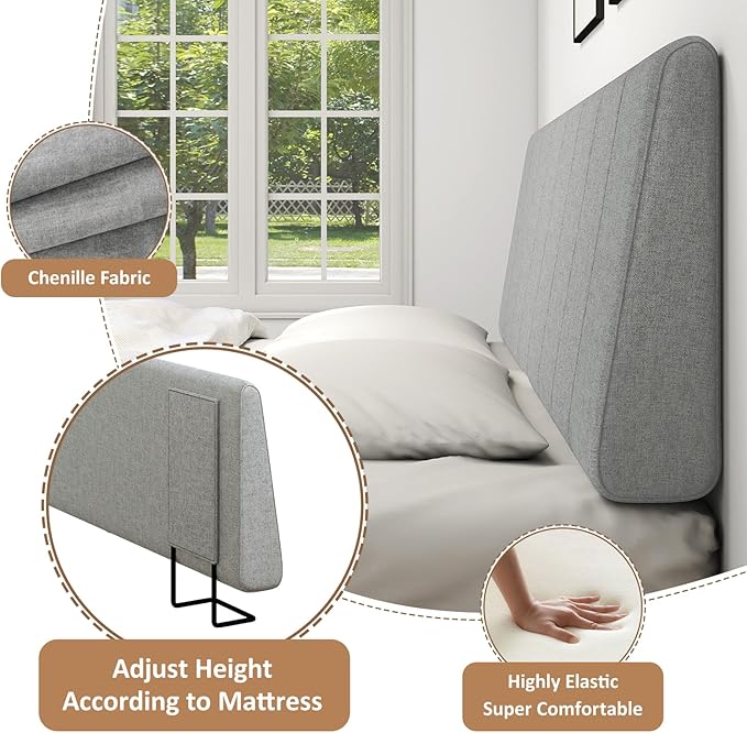 King Size Headboard Only-No Assembly, Upholstered Headboard King Size Linen Fabric Modern Style Headboards for Adjustable Bed Extra-Thick, Light Gray