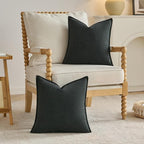 FUTEI Black Chenille Throw Pillow Covers 16x16 Inch Set of 2,Edges Double-Stitched Cushion Cases,Modern Home Decor for Couch Living Room