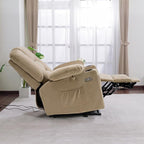 MCombo Oversized Power Lift Recliner Chair Sofa with Massage and Heat for Elderly People Petite, USB Ports, Side Pockets, Fabric R7561 (Beige, Small-Oversize)