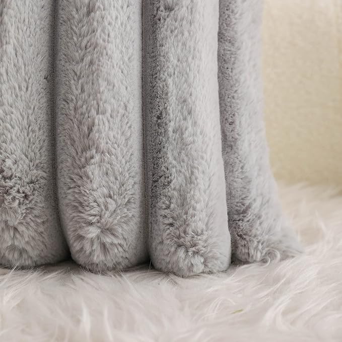 Neelvin Grey Faux Fur Cozy Soft Striped Decorative Throw Pillow Covers 20x20 inch Set of 2,Velvet Pillowcase Cushion Case for Sofa Couch
