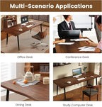 Solid Wood Desk 55 inches, Home Office Computer Desk Wooden Rustic Writing Desk Metal Modern Simple Design Executive Real Wood Desk(Walnut)