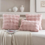 Neelvin Pink Faux Fur Cozy Soft Double-Sided Decorative Throw Pillow Covers 22x22 inch Set of 2,Velvet Pillowcase Cushion Case for Sofa Couch