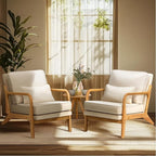 COLAMY Modern Accent Chair with with Solid Wood Frame, Mid Century Reading Leisure Armchair Lumbar Pillow& Soft Cushion, Relaxing Chair for Living Room,Bedroom,Waiting Room（Beige）