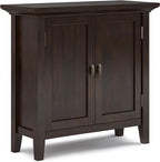SIMPLIHOME Redmond SOLID WOOD 32 inch Wide Transitional Low Storage Cabinet in Brunette Brown for the Living Room, Entryway and Family Room