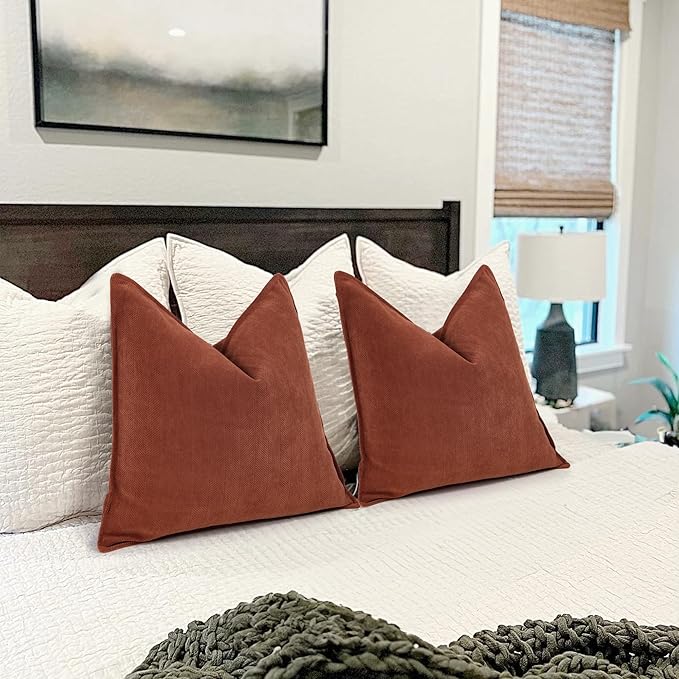 ZWJD Rust Throw Pillow Covers 20x20 Set of 2 Chenille Fall Pillow Covers with Elegant Design Soft and Luxurious Decorative Throw Pillows for Couch, Bed, and Home Decor