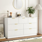 3-Piece Modern Bedroom Furniture Set, Wide 7-Drawer Dresser & 2-Drawer Nightstands Set of 2, Natural Wood Dresser and Nightstand Sets for Bedroom, Hallway, White