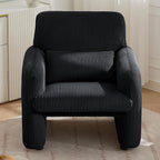 Corduroy Fabric Accent Chair, Modern Upholstered Living Room Chairs with Lumbar Pillow, Wide Comfy Leisure Armchair for Bedroom, Office, Reading, Black