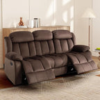 INZOY Manual Recliner Sofa with Padded Armrest, Wall-Hugger 3 Seat Reclining Love Seat Couches with Overstuffed Back, 3 Seater Reclining Chair for Living Room Theater Seating, Brown