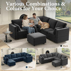 Vesgantti Sectional Couches with Storage Seats, 92" L Shaped Convertible Modular Sectional Sofa, 5 Seat & 1 Ottoman Velvet Storage Chaises Deep Seat Couch for Living Room, Bedroom, Apartment, Black