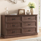 Farmhouse 6 Drawer Dresser for Bedroom, 55 Inch Wide Modern Brown Dresser TV Stand with Large Drawers & Bar Handles, Rustic Wood Chest of Drawers for Bedroom, Living Room, Hallway