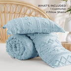 Bedsure Tufted Boho Comforter Set Full Size - Light Blue Boho Bed Set, GentleSoft™ 3 Pieces Farmhouse Shabby Chic Embroidery Bedding, Gifts for Woman, Soft Jacquard Full Comforter for All Seasons