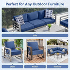 Luxury 6" Outdoor Cushions for Patio Furniture, 24x24x6" Thick Seat Cushion Set of 4, Fade Resistant Couch Chair Replacement Cushions High Density Deep Wicker Chair Cushion w/ Removable Cover, Blue