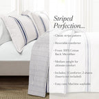 Lush Decor Farmhouse Stripe Reversible Cotton Comforter Set, 3 Piece Set, Full/ Queen, Navy - Cozy Farmhouse Bedding Set - Rustic Decor - Striped Comforter - Modern Farmhouse Bedroom Decor