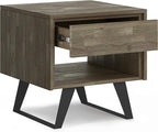 SIMPLIHOME Lowry SOLID ACACIA WOOD and Metal 22 Inch Wide Square Modern Industrial End Side Table in Distressed Grey, For the Living Room and Bedroom