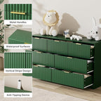 Green Dresser for Bedroom, Modern Dresser with 6 Drawers and Smooth Slides, Wide Chest of Drawers with Golden Handles for Bedroom, Living Room, Closet, 15.7" D x 55.1" W x 31.4" H