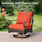 PHI VILLA Patio Furniture Set with 56" Fire Pit Table, Premium Outdoor Wicker Metal Frame Furniture with Upgraded Waterproof Thick Cushions for Porch, Poolside, Deck, and Yard （4 Pieces,Red