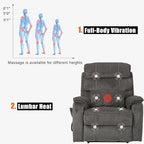 Lift Chair Lay Flat Recliner Heat Massage Dual Motor Infinite Position Power Recliners with Left Side Tray Table-Wireless Charger,Cup Holder (Dark Grey Chenille Fabric)