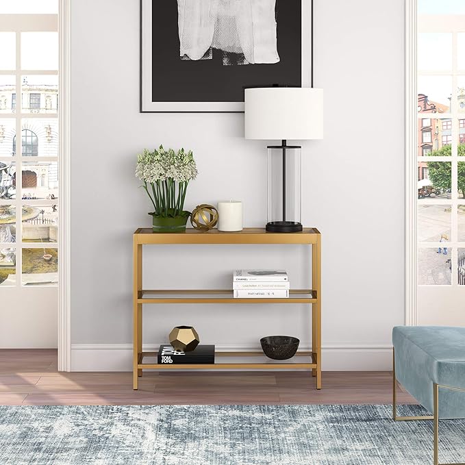 Henn&Hart 36" Wide Rectangular Console Table in Brass, Entryway Table, Accent Table for Living Room, Hallway