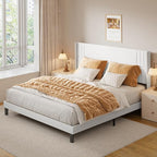 Gizoon King Bed Frame with Wingback Headboard, Upholstered Platform Bed with Modern Geometric Headboard, Wooden Slats, Noise-Free, No Box Spring Needed