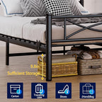 Metal Full Single Bed Frame with Storage Space, 74.8" in Steel Bed Frame with Protective Foot Pads, Strong Bearing Capacity Full Size Bed, Easy Assembly, Underbed Storage Space（35.4 inch）