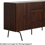 NTC Veil Sideboard with 2 Doors and 3 Drawers, Buffet Cabinet with Vertical Groove Design and Metal Legs, Storage Cabinet for Living Room, and Entryway, Effortless Assembly - Dark Walnut