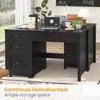 Vabches Farmhouse 47" Executive Desk with File Drawer, Wood Computer Desk with 3 Storage Drawers, Workstation for Home Office, Study, Writing.Black.