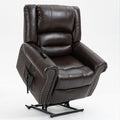 Luxlen Power Lift Recliner Chair for Elderly, Dual Motor Massage Recliner with Lumbar Heat, Heavy Duty Motion Mechanism Lift Chair with Charge Ports, Genuine Leather - Antique Brown