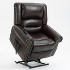 Luxlen Power Lift Recliner Chair for Elderly, Dual Motor Massage Recliner with Lumbar Heat, Heavy Duty Motion Mechanism Lift Chair with Charge Ports, Genuine Leather - Antique Brown