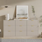Beige Dresser for Bedroom, Modern Dresser with 9 Drawers and Smooth Slides, Wide Chest of Drawers with Golden Handles for Bedroom, Living Room, Closet, 15.7" D x 63" W x 31.5" H