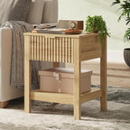 Fluted Night Stand with Golden Handle,Mid-Century Nightstands with Drawer,Modern Bedside Table with Storage Shelf,Large End Tables for Livingroom,Bed Side Tables for Bedroom,Natural Oak
