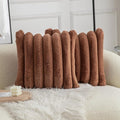 Neelvin Brown Faux Fur Cozy Soft Stripe Decorative Throw Pillow Covers 26x26 inch Set of 2,Velvet Pillowcase Cushion Case for Sofa Couch