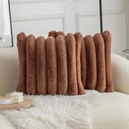 Neelvin Brown Faux Fur Cozy Soft Stripe Decorative Throw Pillow Covers 26x26 inch Set of 2,Velvet Pillowcase Cushion Case for Sofa Couch