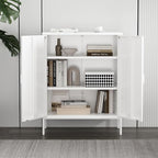 Manhattan Comfort Naomi Modern Metal Accent Cabinet, Minimalist Storage Cabinet with Doors & Adjustable Shelves, Vented Doors, Sturdy Steel Build, Versatile & Multi-Purpose Home Furniture, White