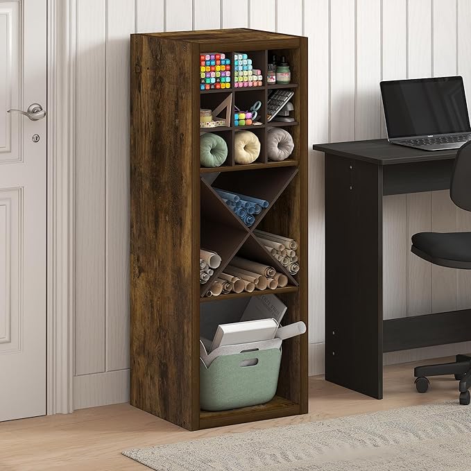 Furinno Cubicle Book Shelf, 3-Cube Thick Frame Bookshelf, Horizontally & Vertically Reversible Bookcase with Open Back, 14.6 x 15.9 x 44, for Living Room, Bedroom, Home Office, Amber Pine