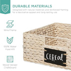 Best Choice Products Set of 4 13x12in Water Hyacinth Pantry Baskets, Woven Organizers w/Chalkboard Label, Chalk Marker - White