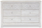 Signature Design by Ashley Paxberry Boho 6 Drawer Dresser, Smooth-gliding Faux Laminate Lined Drawers, Wood, 61.26" W x 15.83" D x 40" H, Whitewash