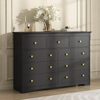 Black Dresser for Bedroom, 9 Drawer Dresser with Large Drawers, 55 Inch Wide Wood Chest for Living Room, Hallway