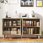 Fluted Cabinet with Storage, Buffet Sideborad with 4 Doors, Kitchen Buffet Storage Accent Cabinet with Adjustable Shelves for Living Room, Entry, Hallway, Natural