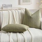 FUTEI Moss Green Chenille Decorative Throw Pillow Covers 24x24 Inch Set of 2,Soft Cozy Striped Geometric Patterns European Cushion Case,Modern Home Decor for Couch Bed Living Room