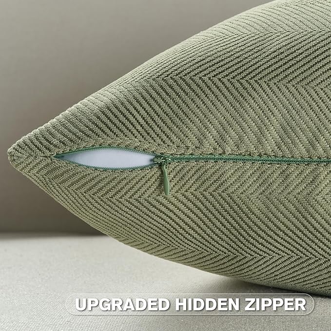 FUTEI Sage Green Chenille Throw Pillow Covers 26x26 Inch Set of 2,Soft Wide Chevron Textured Euro Pillow Shams,Farmhouse Home Decor for Couch Bed Living Room