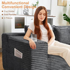 Modular Sectional Sofa, L Shaped Comfy Cloud Couch with Deep Seat, Boneless Couch for Living Room, Modern Corduroy Sectional Sofa with Chaise, No Assembly Required, Sofa in A Box, Dark Gray