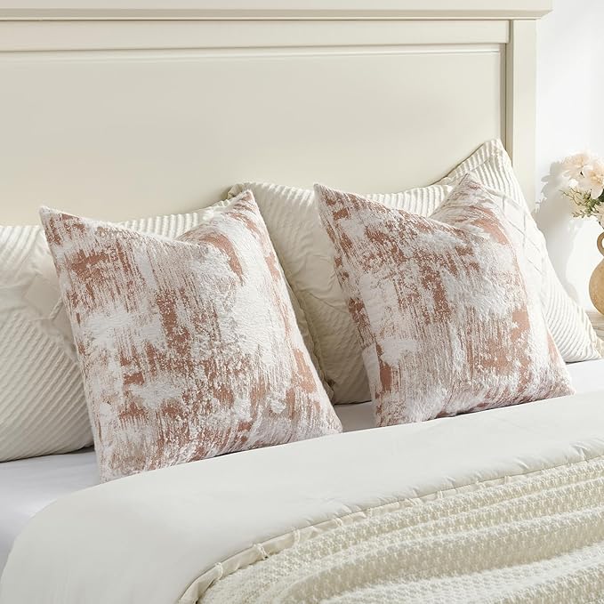 FUTEI Rust White Decorative Throw Pillow Covers 22x22 Inch Set of 2,Soft Faux Cashmere Jacquard - Textured & Cozy Cushion Case,Modern Home Decor for Couch Bed Living Room