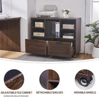 60" L-Shaped Executive Desk with 40" File Cabinet,Farmhouse Home Office Desk with Charging Station,Wood Computer Desk Set for Office Work,Home Study (Brown)